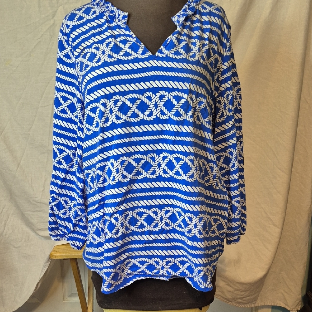 Crown & Ivy Blue and White Rope Pattern Tunic